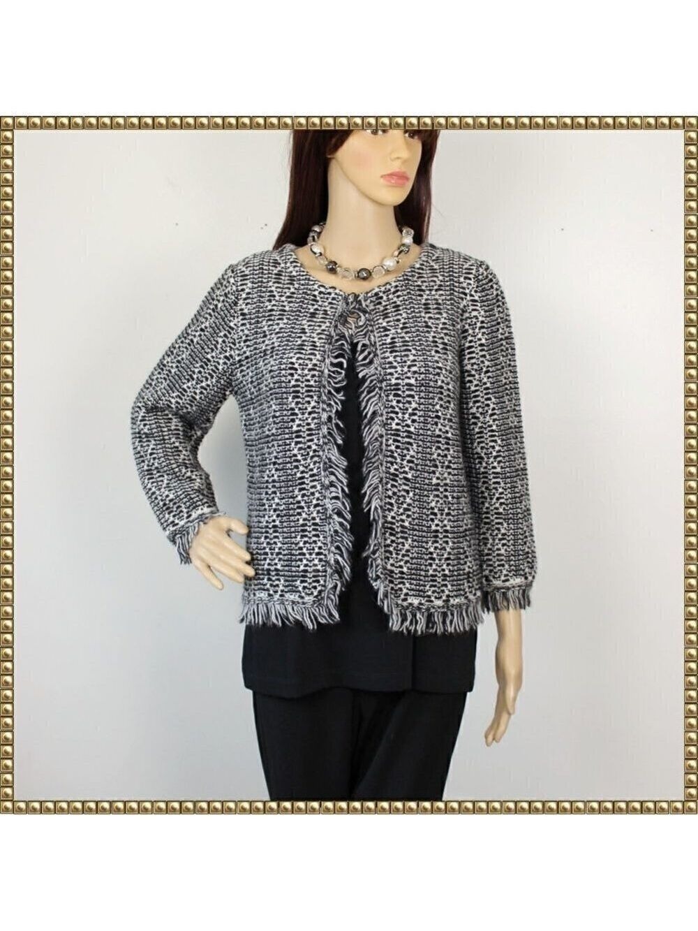 Lineamaglia Black White Wool Alpaca Blend Cardigan Small
